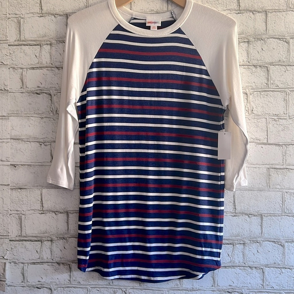 LuLaRoe Tops - NWT Patriotic Striped LuLaRoe Randy Baseball Tee Size XS Stretchy Lightweight